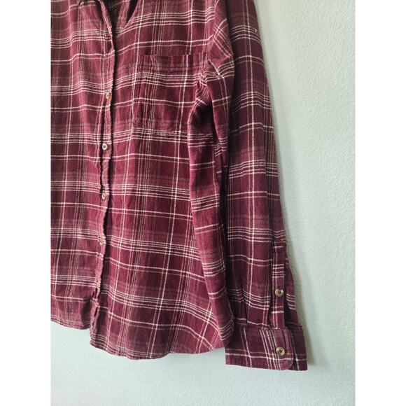 Sonoma Burgundy Plaid Flannel Shirt XL Cotton Fall Layering Essential Grunge - Picture 3 of 7
